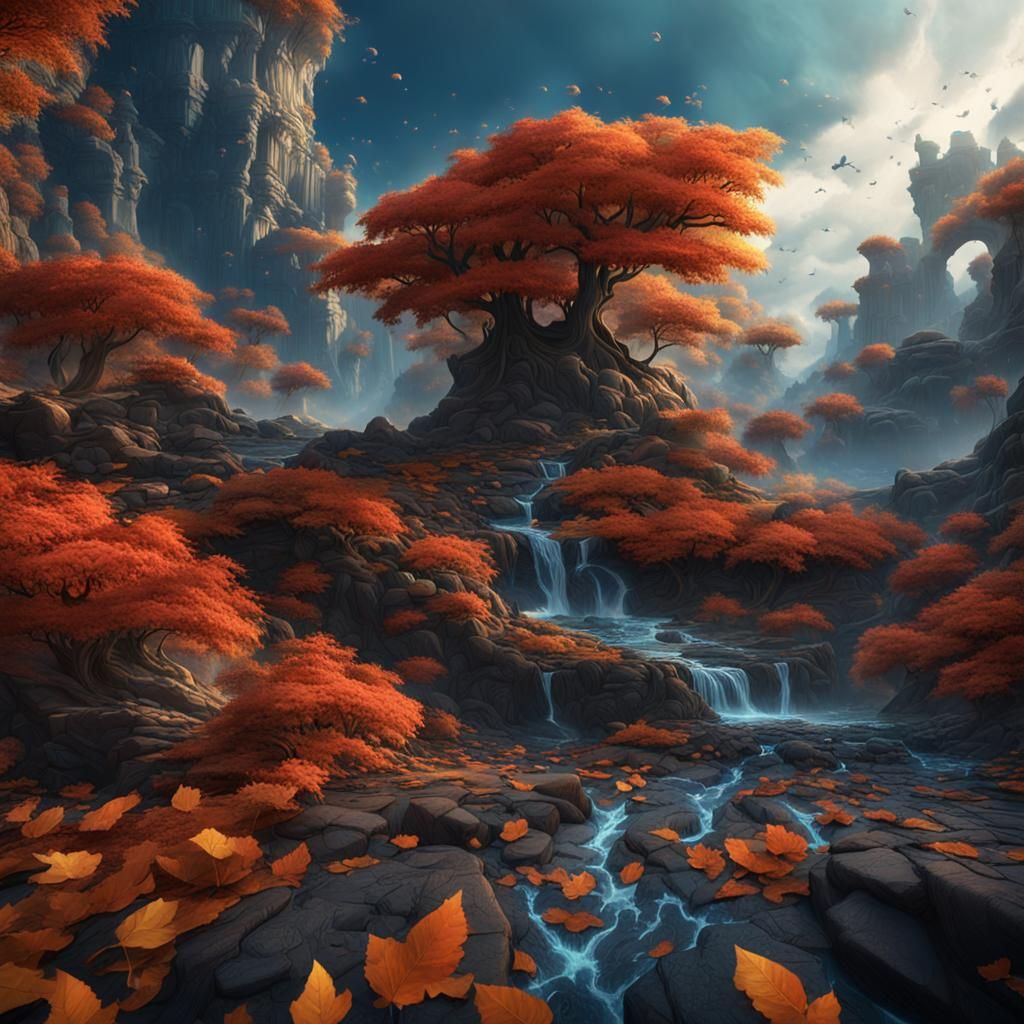 Fantastical Leaves in the Wind: A Detailed Matte Painting