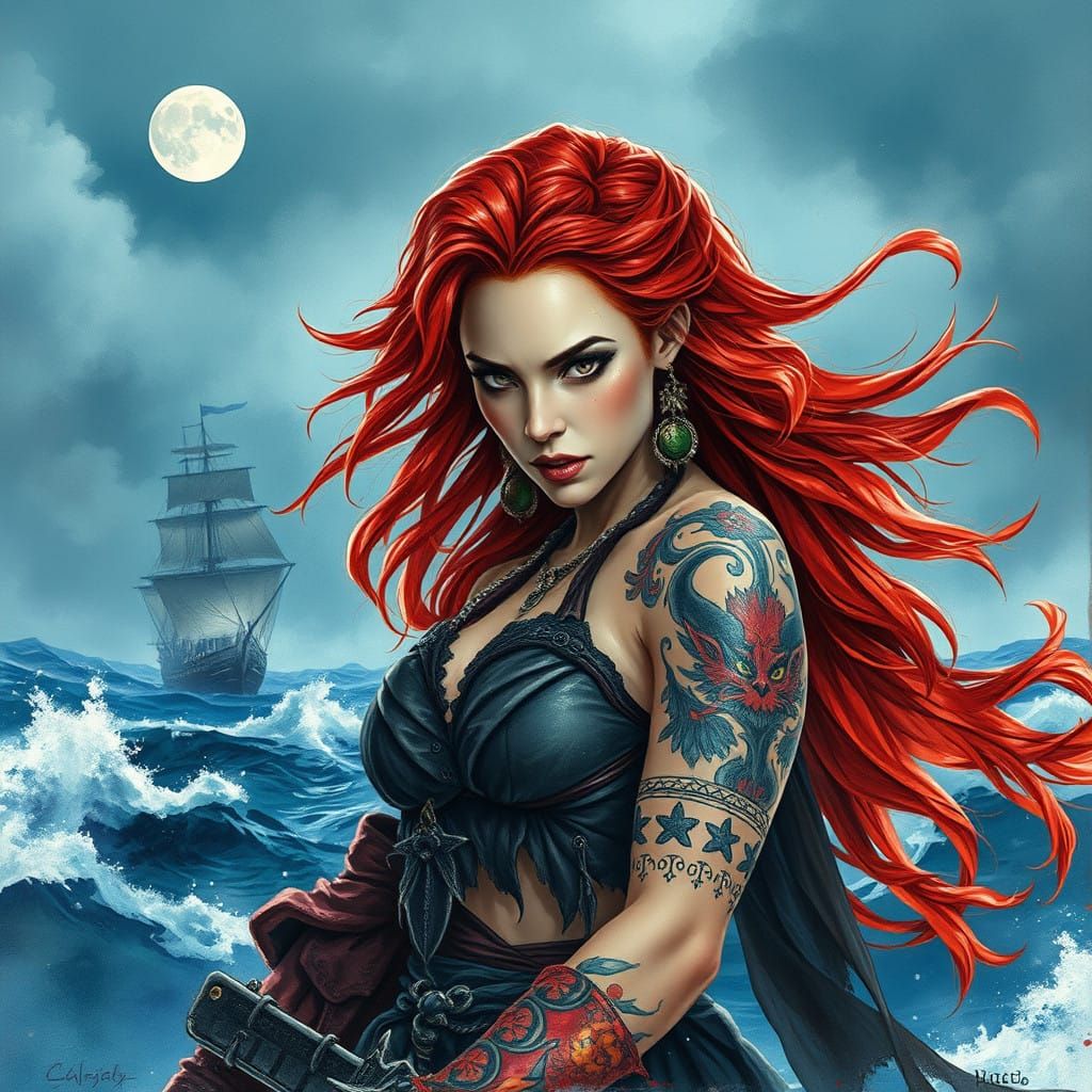 Pirate Woman in Cyberpunk-Inspired Hyperrealism