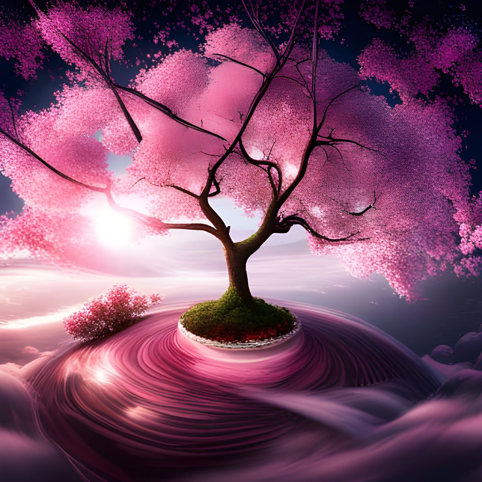 Electric Cherry Blossom Tree in Bubble, Detailed Art