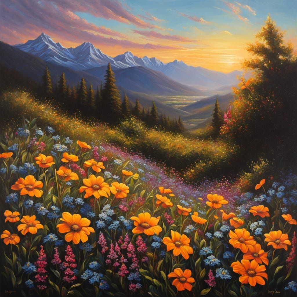 Dramatic Mountain Landscape in Chiaroscuro Oil Painting