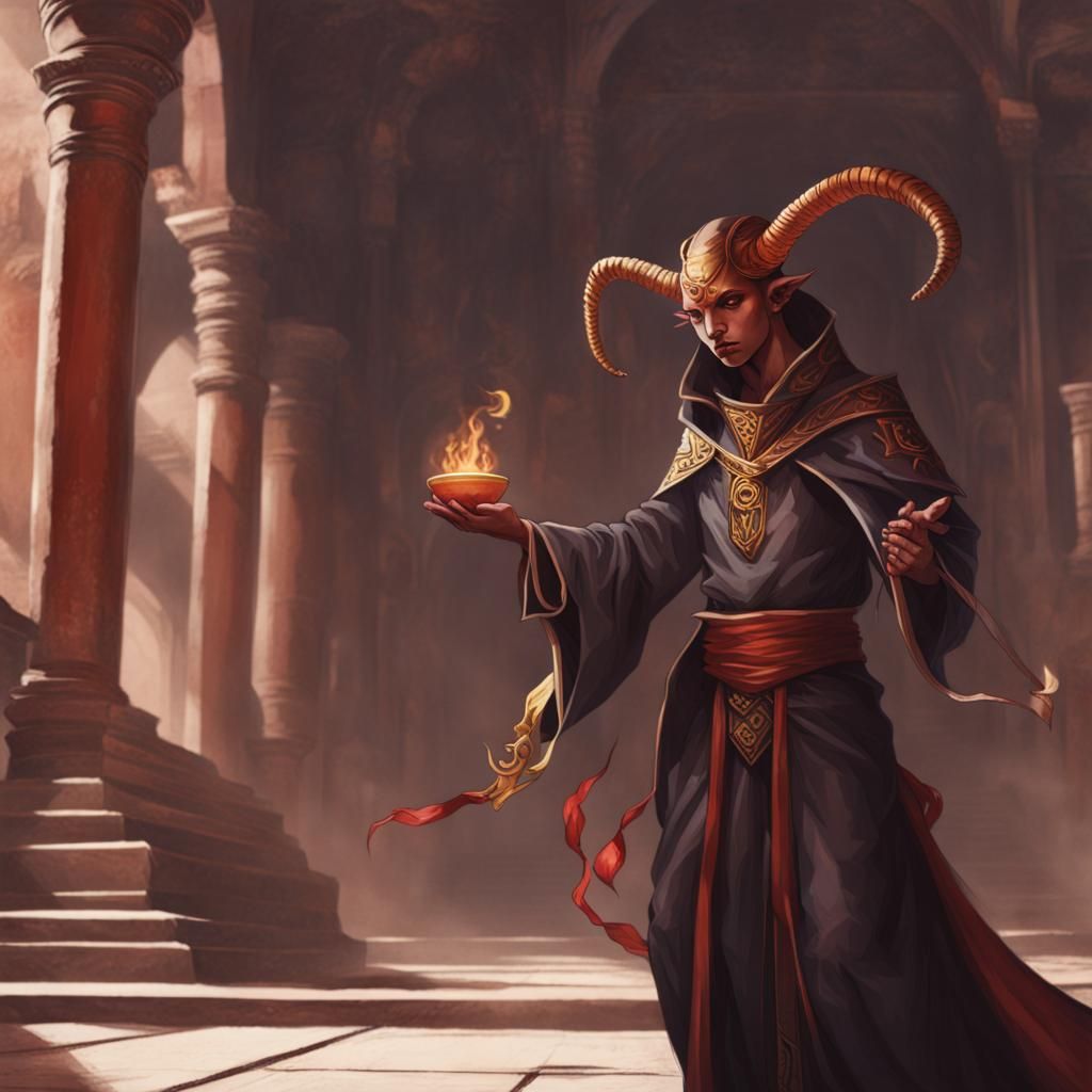 Tiefling Priest in Temple Fantasy Art