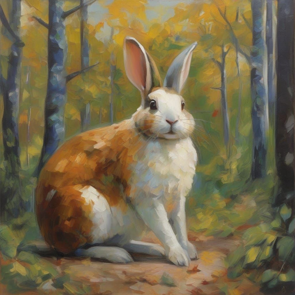 Surreal Sloth-Rabbit Inversion in Forest Clearing