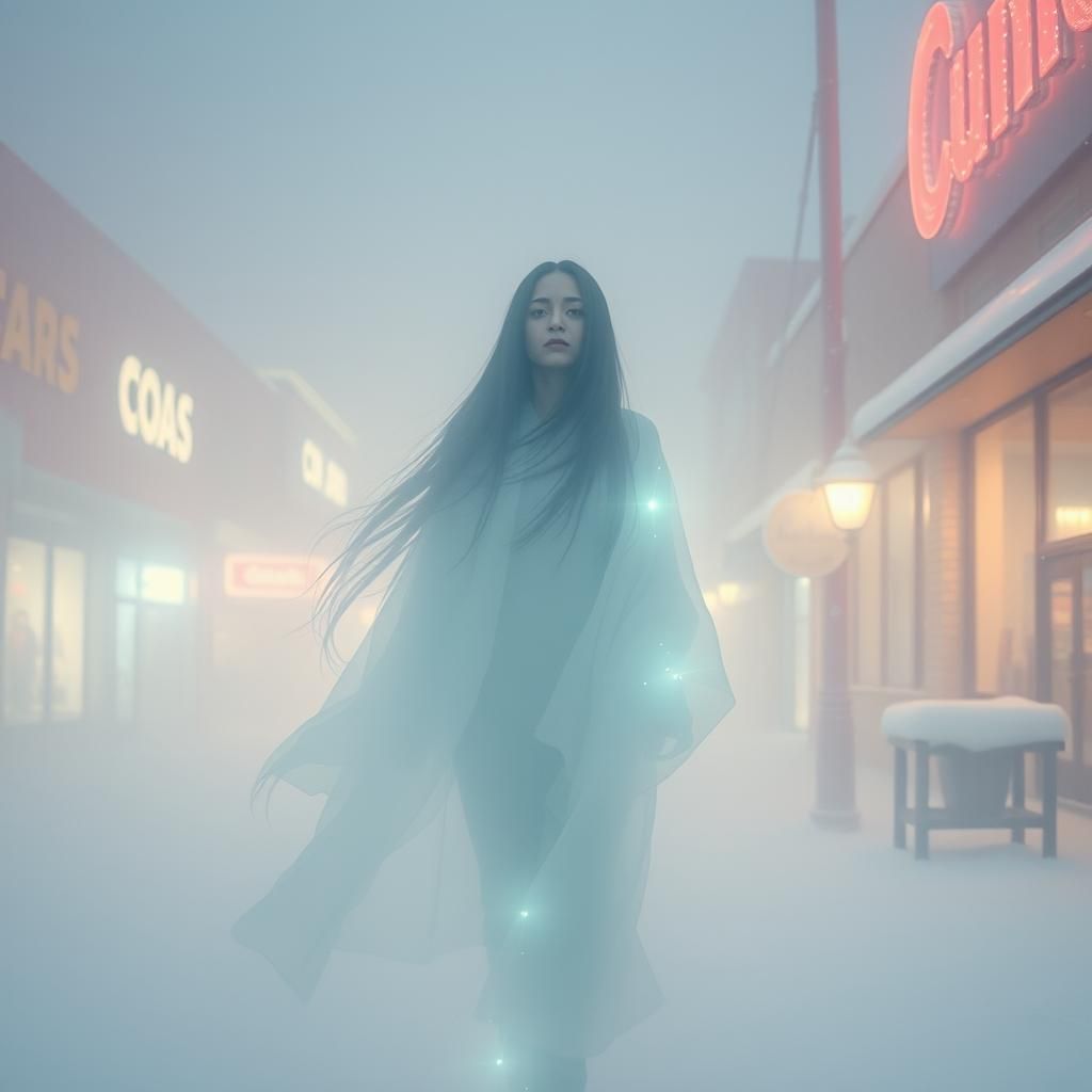 Ethereal Yuki Onna Portrait in Snowy Blizzard