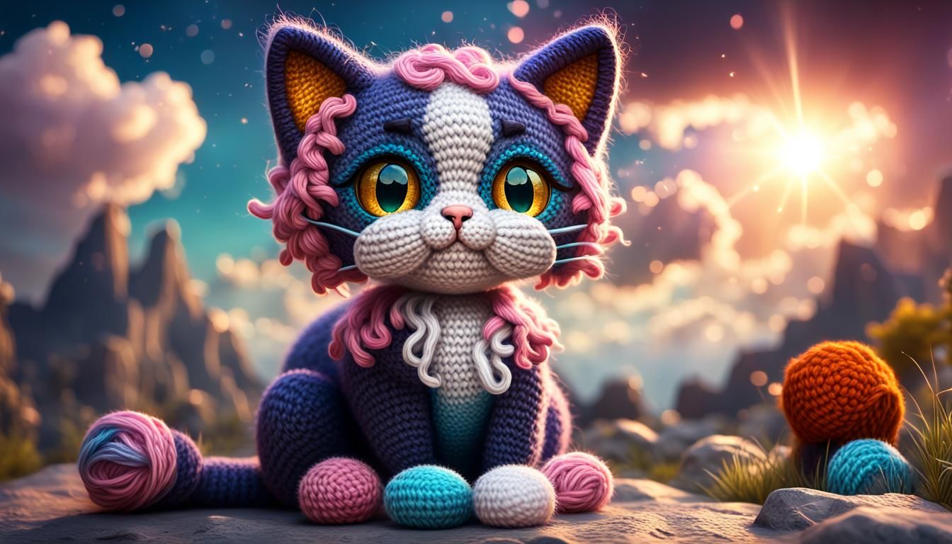 Insanely Cute Crochet Cat in a Whimsical Style