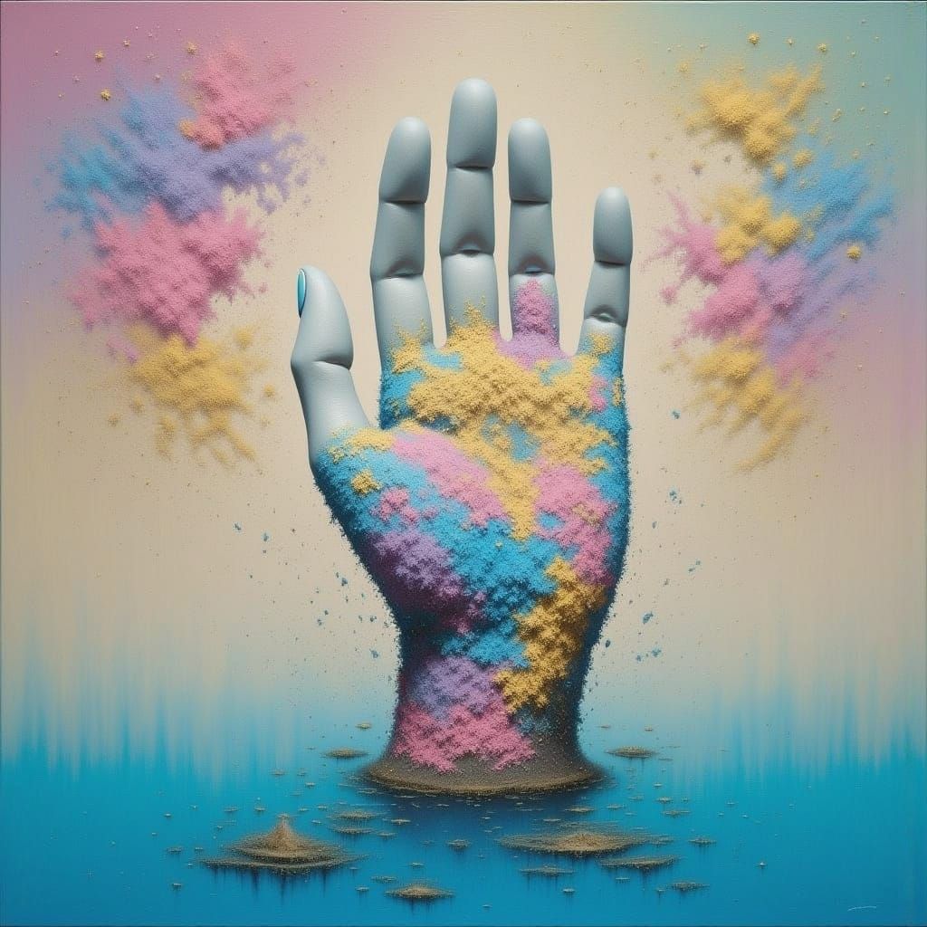 Oceanic Coral Hand Rises From Water in Abstract Dreamscape