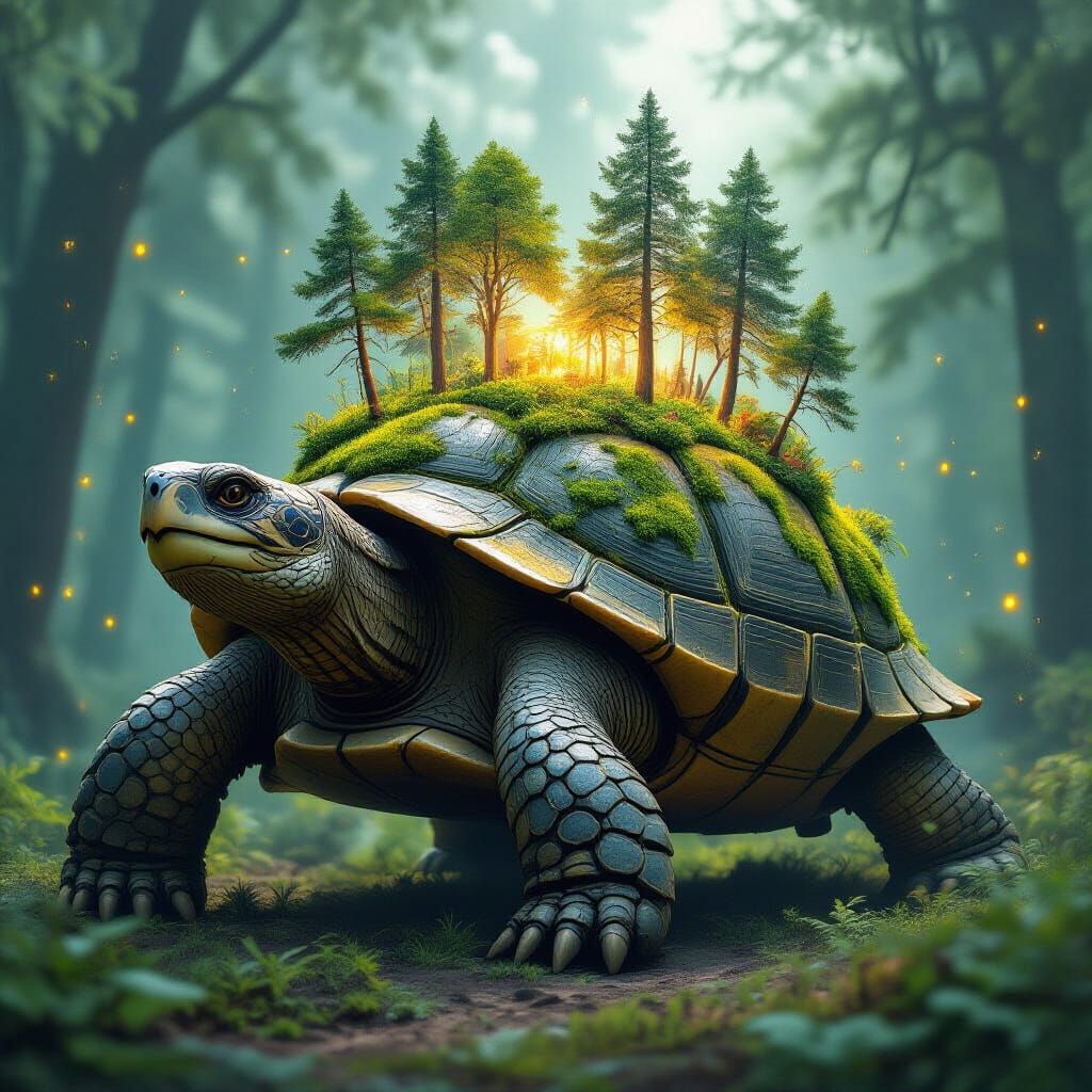 Enchanted Forest Turtle: A Photorealistic Digital Painting