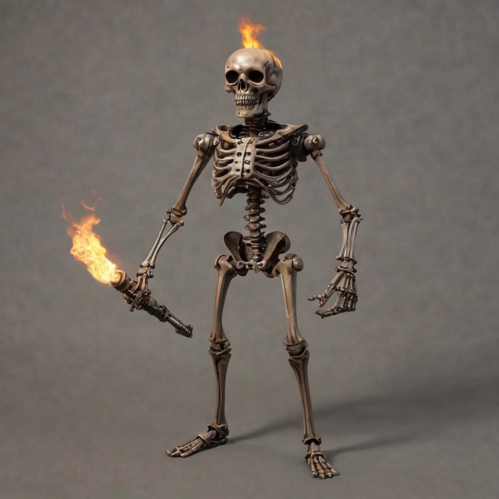 Steampunk Pyromaniac Skeleton in Detailed Illustration