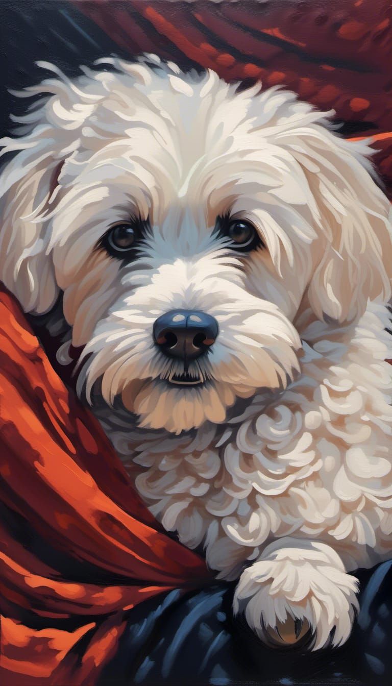 Pierrot and Dog Portrait in Oil Painting Style