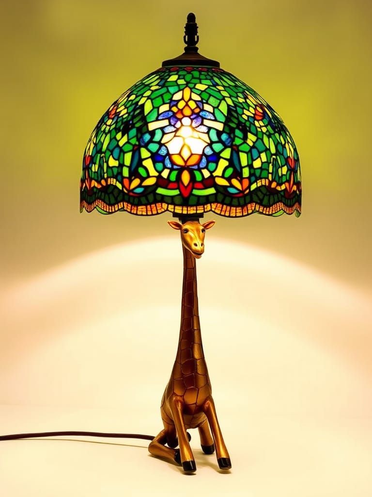 Giraffe lamp with a Tiffany shade