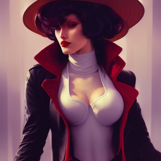 Spy Woman Portrait by Rutkowski, Artgerm, and Mucha