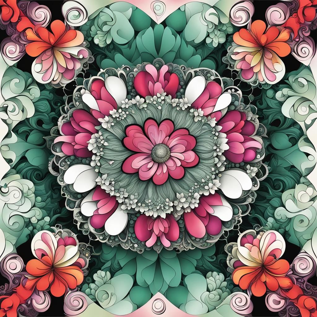 Betty Boop in Spring Flowers with Abstract Elements