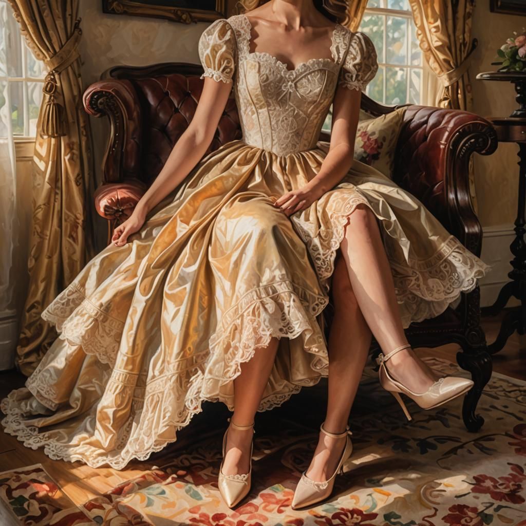 Southern Belle Boy in Elegant Dress, Soft Focus Oil Painting