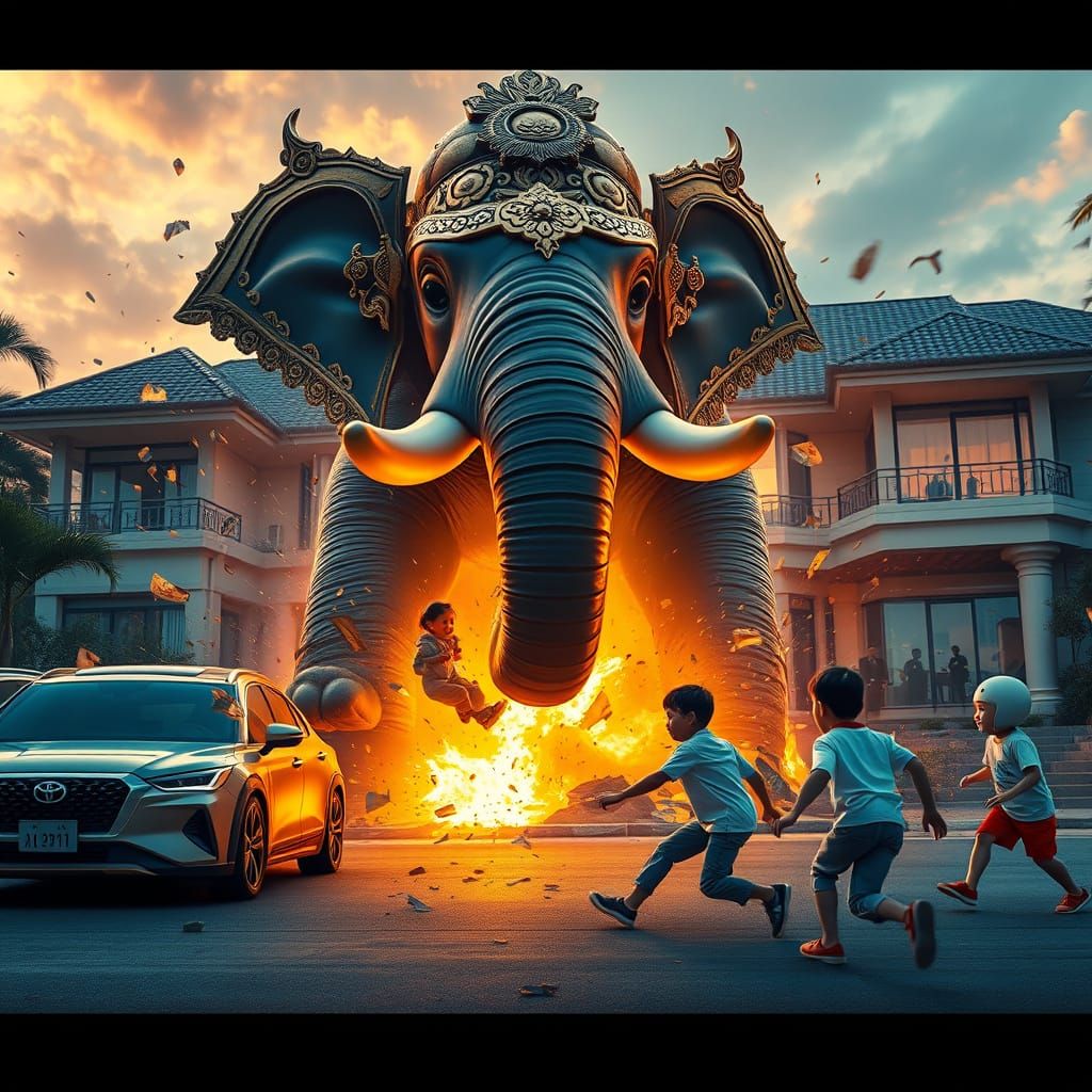 Thai War Elephant Crashes Through Shin-chan's Modernized Man...