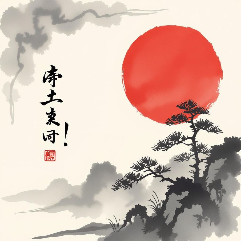 Minimalist Sumi-e "Thank You" Painting