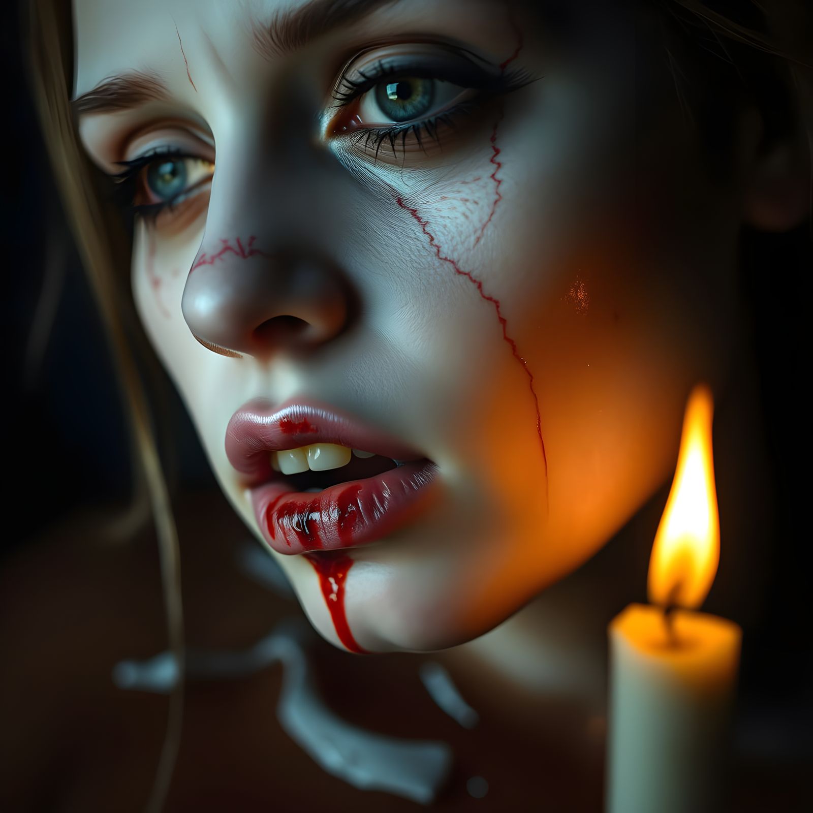 Ultra Realistic Portrait of a Haunted Woman in Candlelight