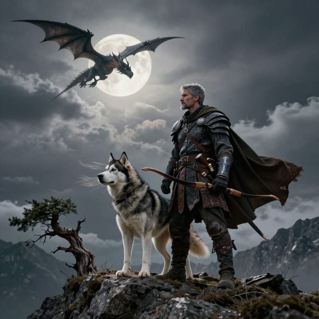 Husky and Rogue Under Full Moon in Cinematic Style