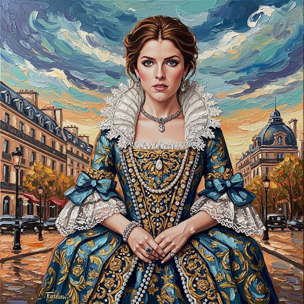 Anna Kendrick in Baroque Dress, Paris Impasto Painting