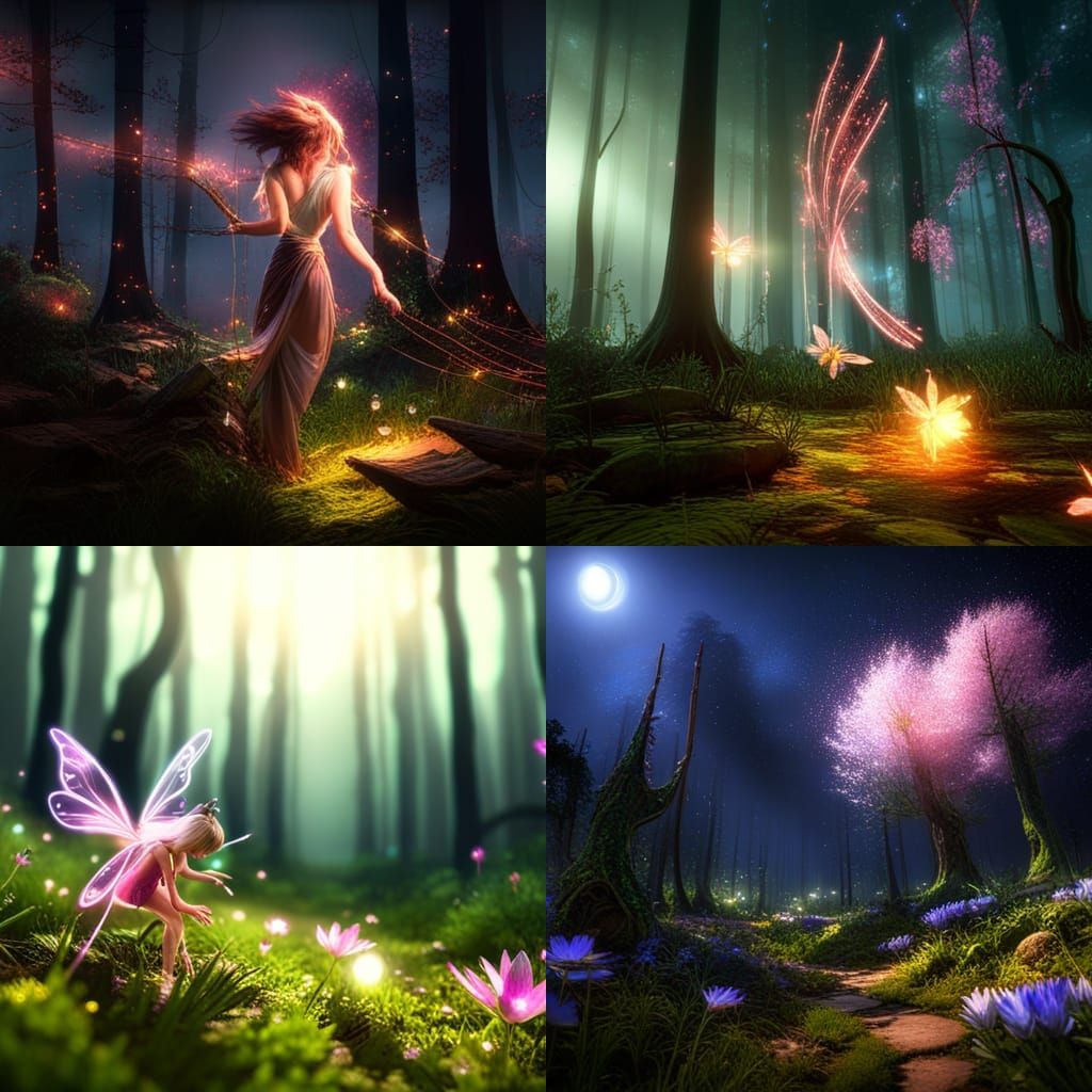 Fairies in Starry Forest with Magic Dust