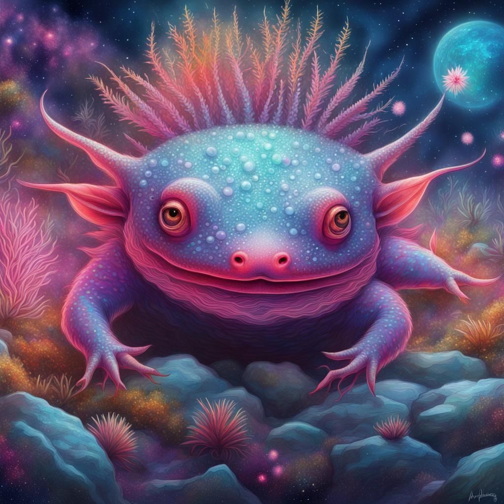 Astral Axolotl in Holographic Mixed Media