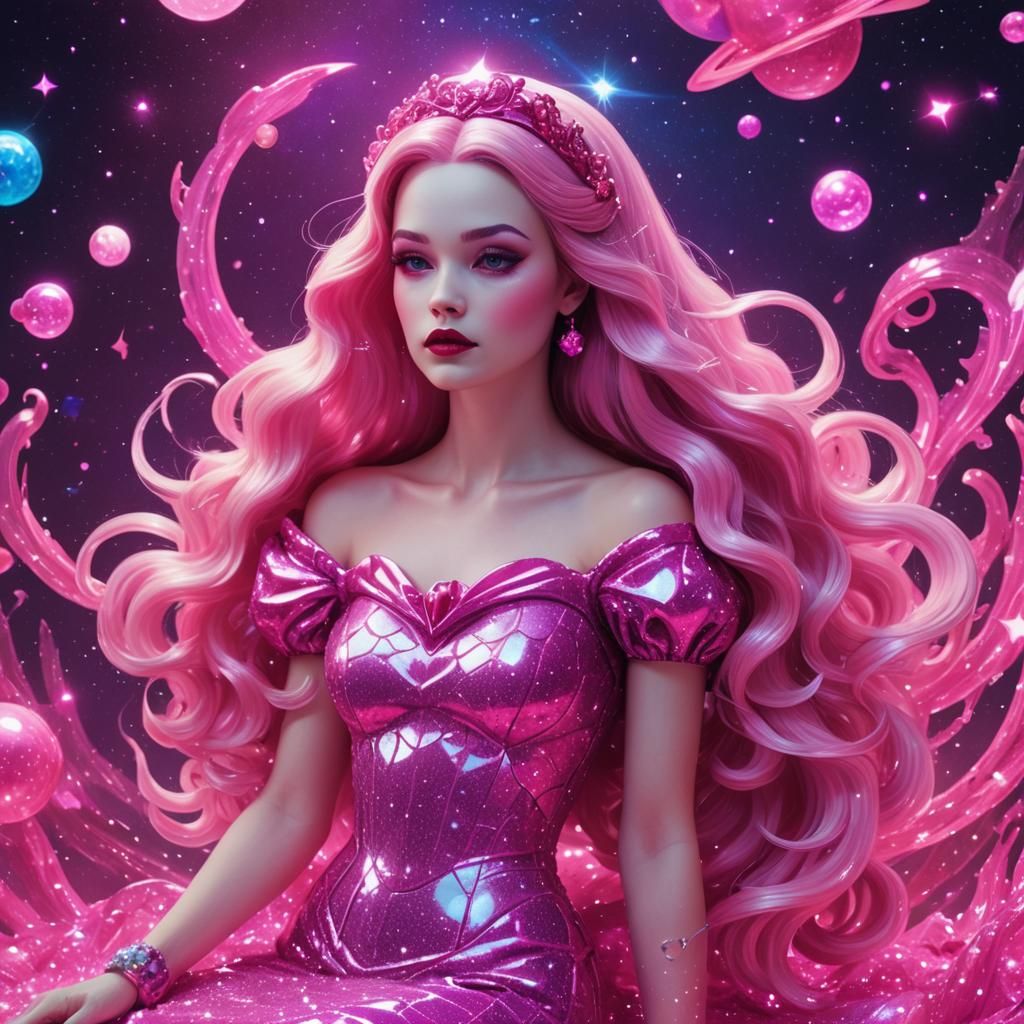 Snow White Space Mermaid in Synthwave Neon Style