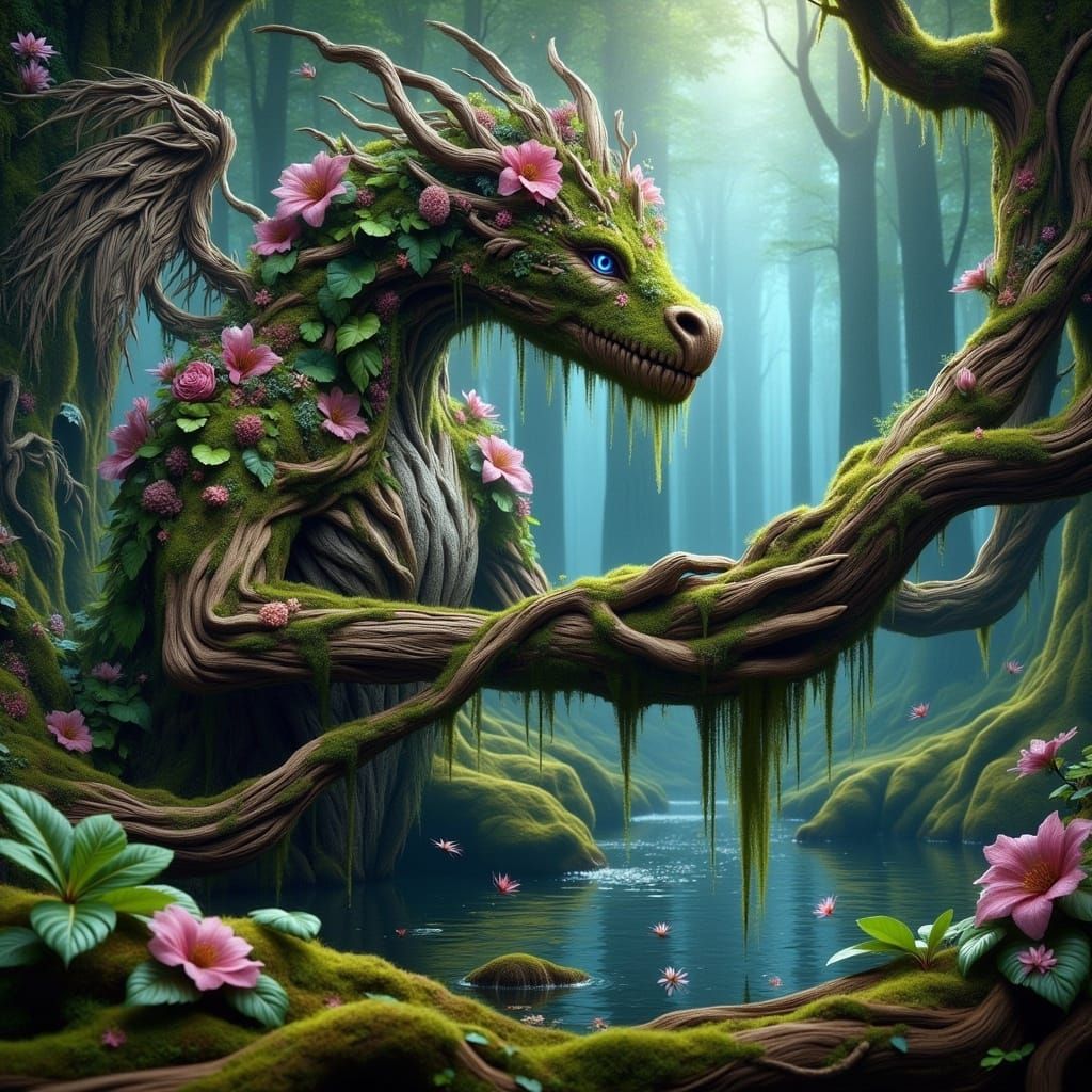Surreal Forest Sprite in Vibrant Colors, Enchanted Tree Ent