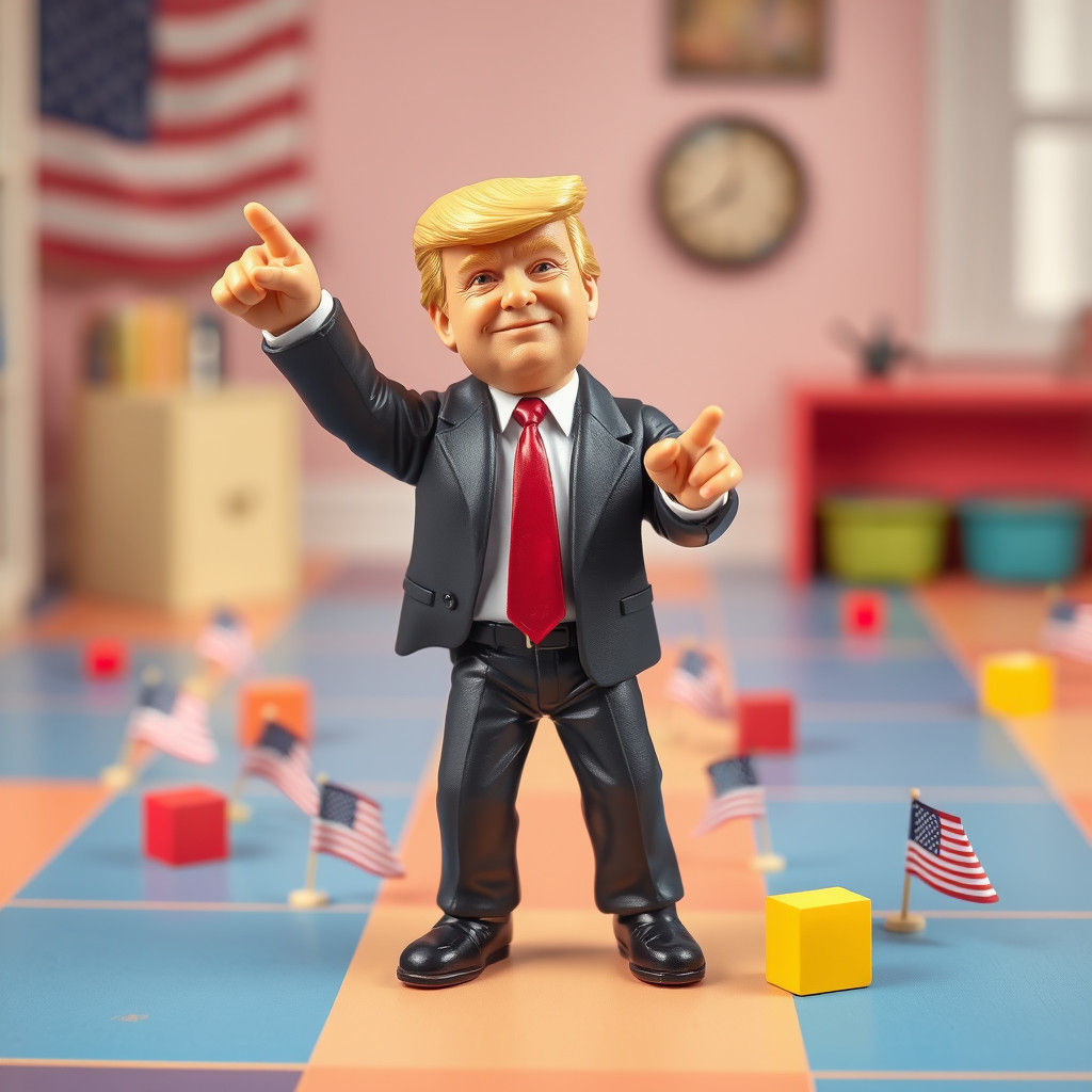Donald Trump Toy Soldier in Playful Dance, Murakami Style