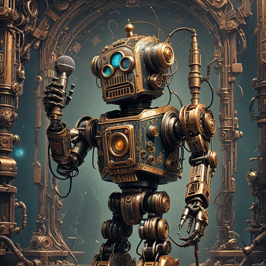 Vintage Microphone Robot in Detailed Digital Art