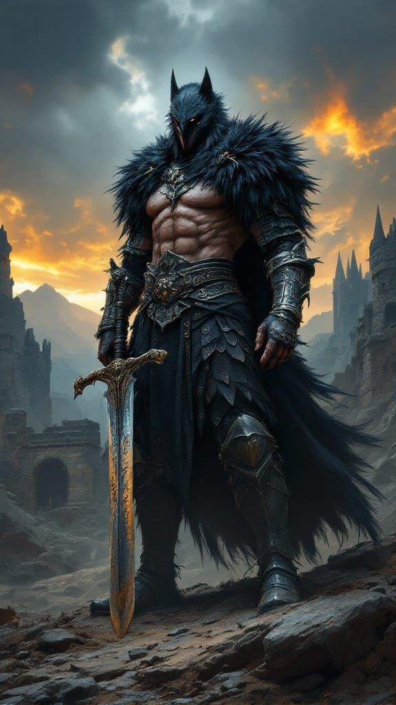 Majestic Dark Knight Stands Ready Against the Huns