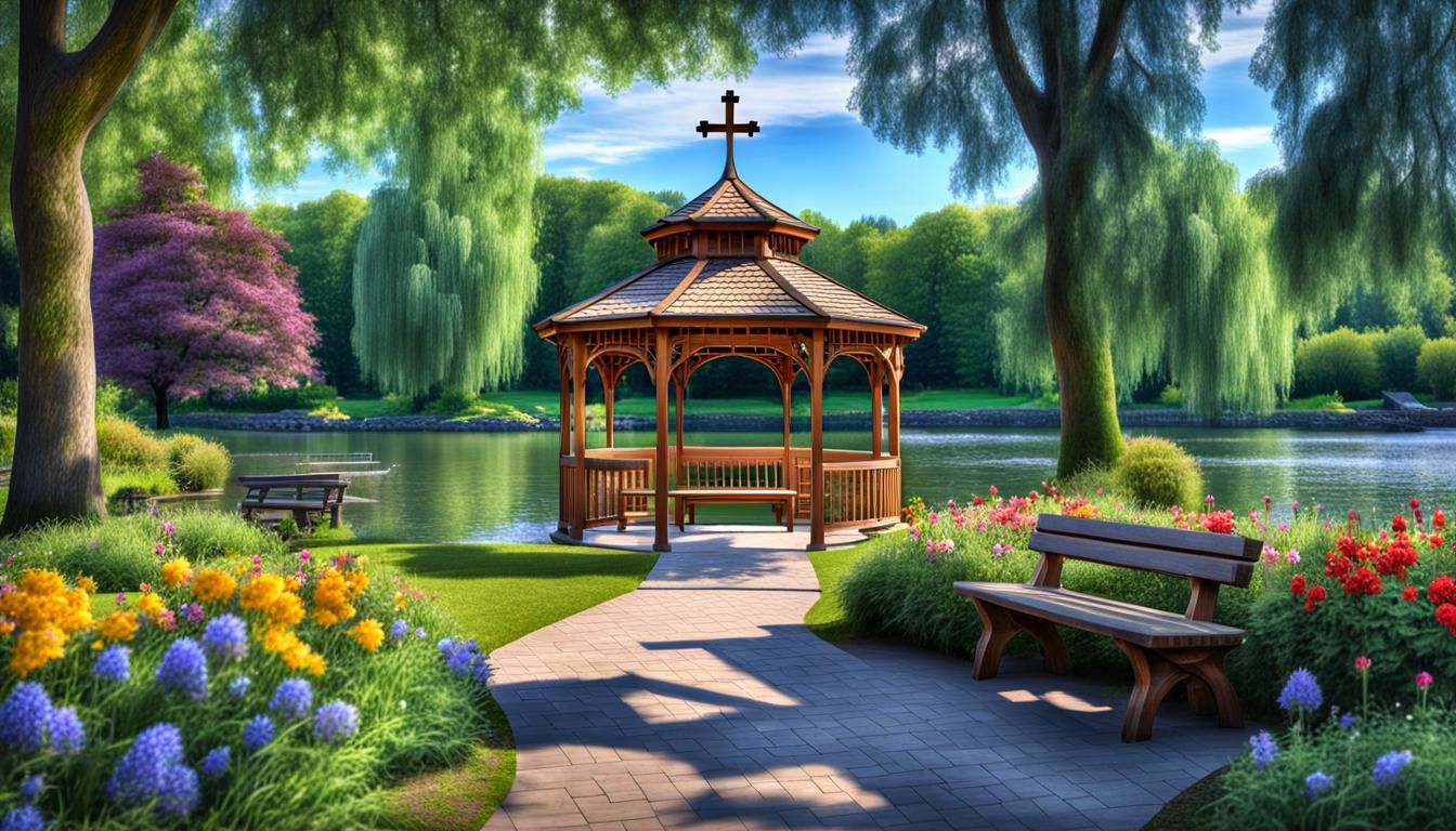 Garden Park Gazebo with Cross and Bench