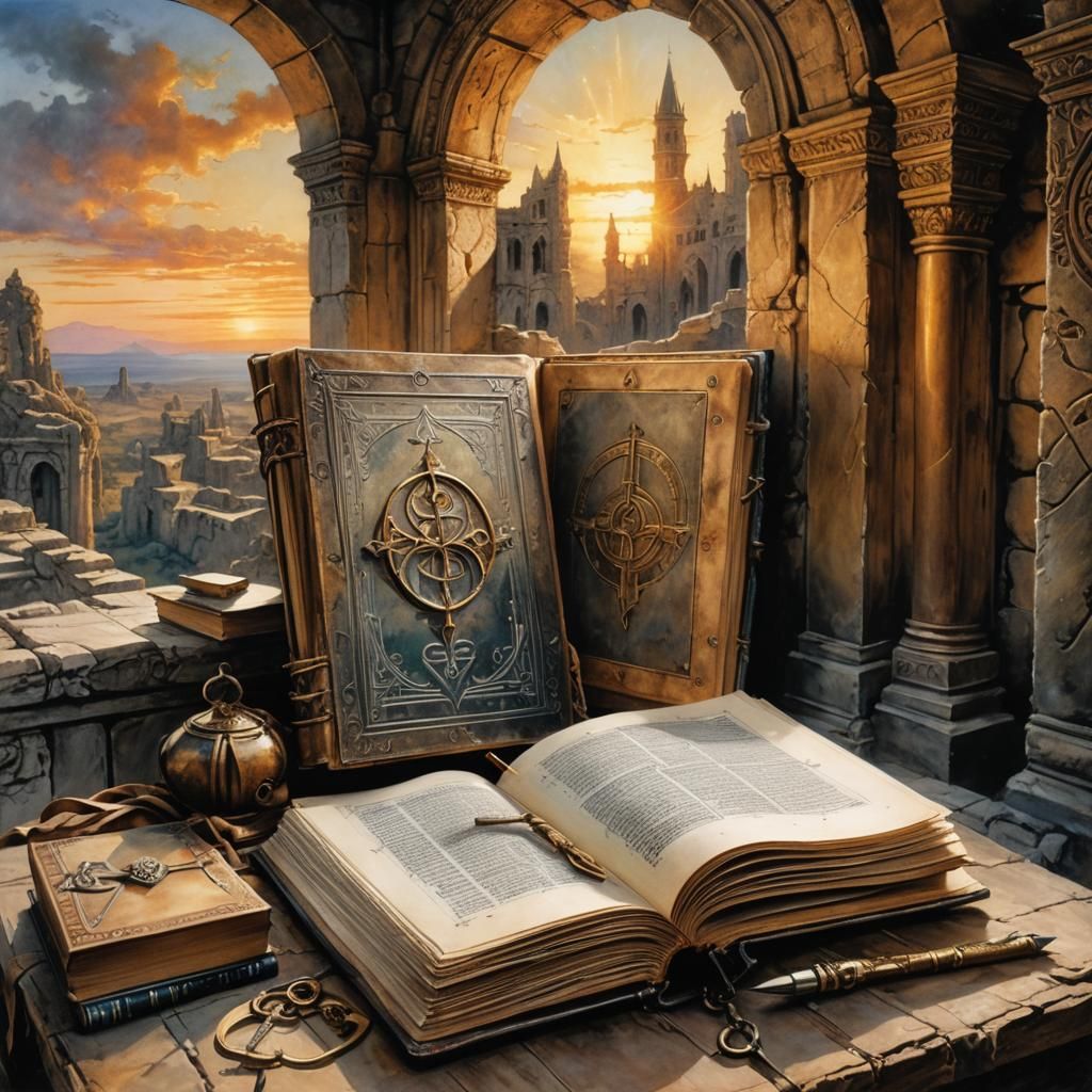 Glowing Runes on Ancient Book in Gothic Painting Style