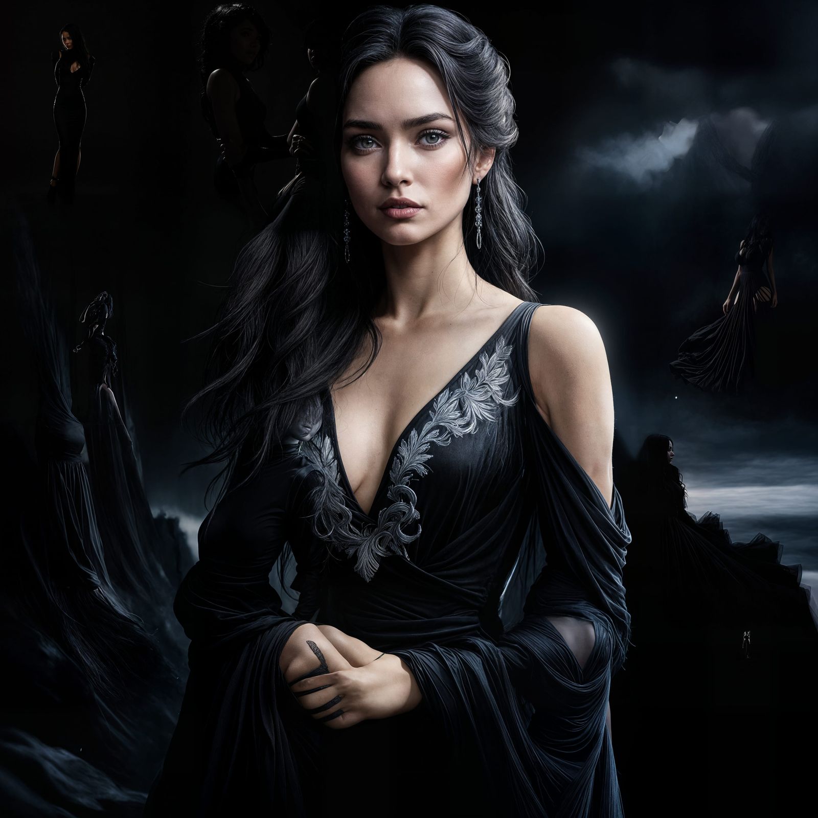 Goddess in Elegant Black Gown