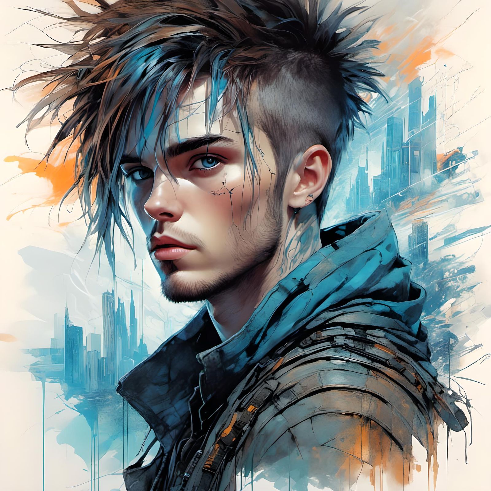 Cyberpunk Male Portrait with City Lights