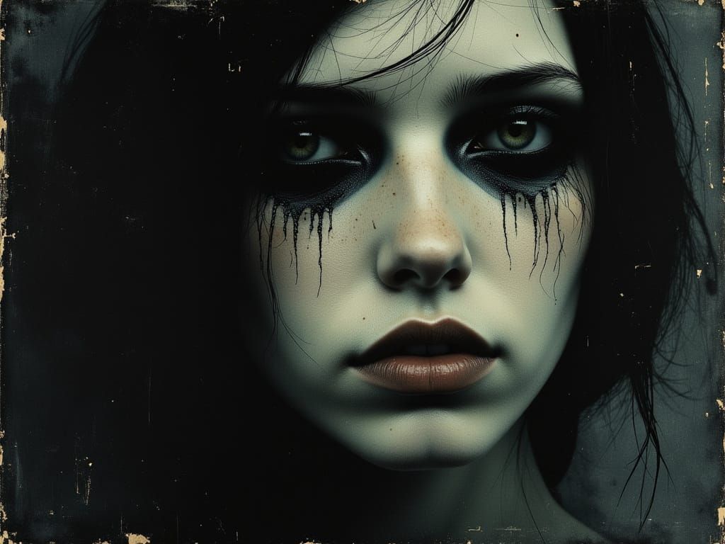 Melancholic Portrait of Sorrow in Chiaroscuro Style