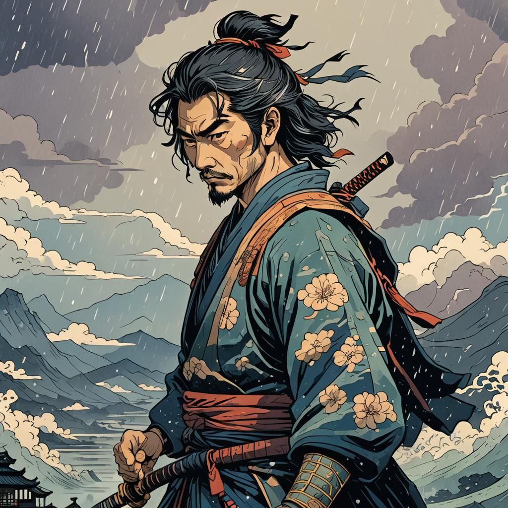 Samurai Shadow in Ancient Japan: Ukiyo-e Style