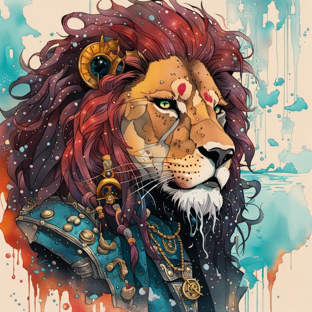 Cyberpunk Pirate Lion Portrait