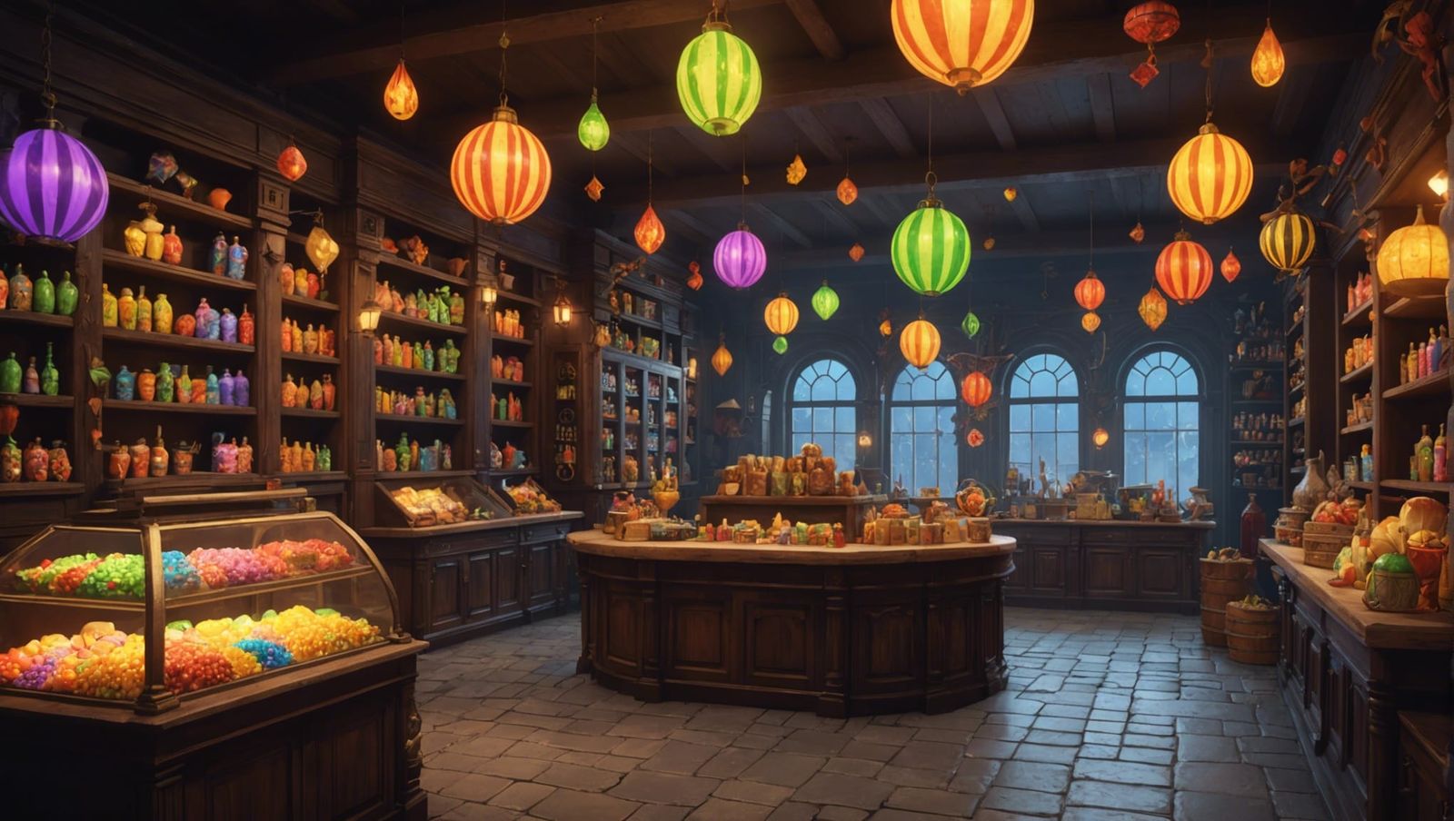 Wizard Joke Shop with Magical Treats: Fantasy Art