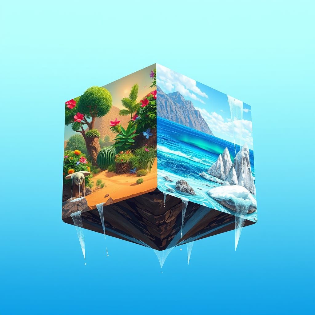 Surreal Floating Island in a Vibrant Sky