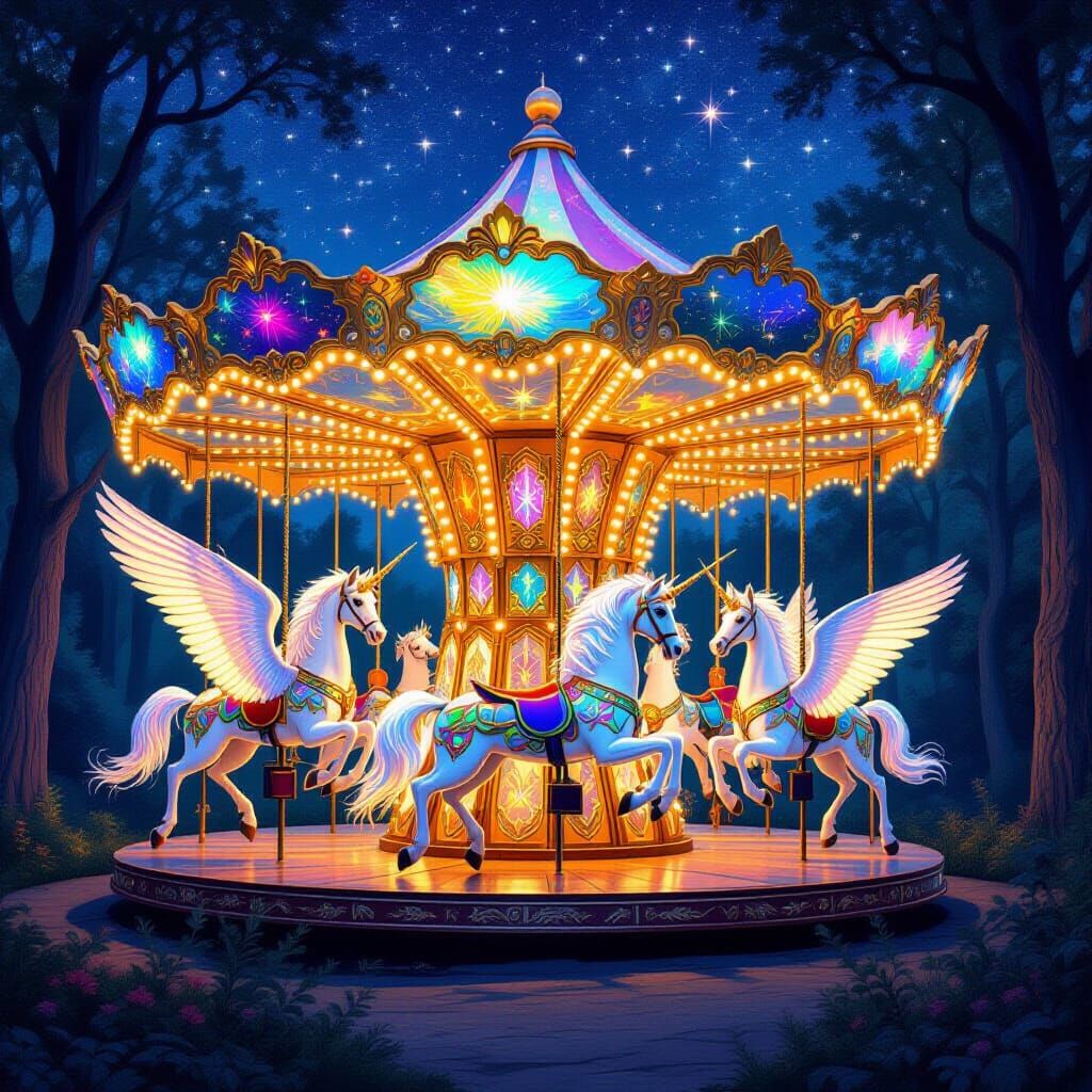 Enchanted Forest Carousel with Mythical Creatures
