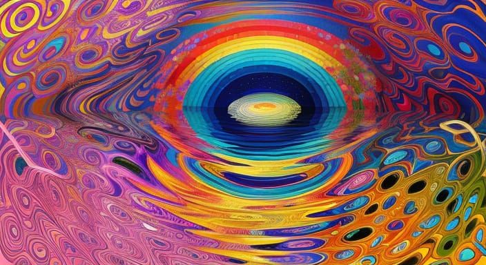 Kaleidoscopic Garden with River in Surreal Style