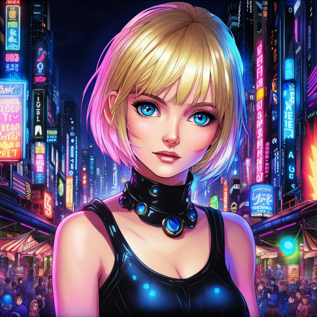 Anime Raver Girl Portrait in Neon Forest