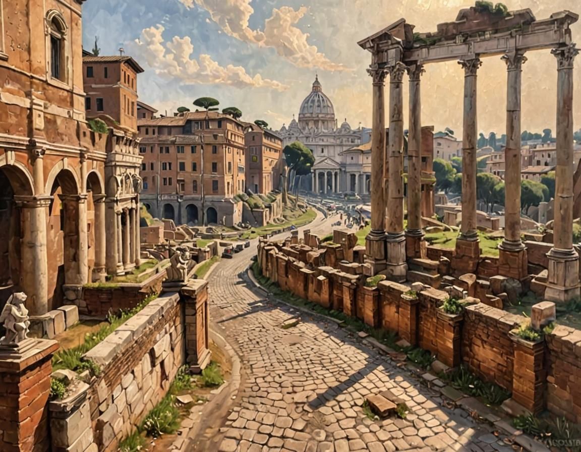 Ancient Rome in Oil Painting Style