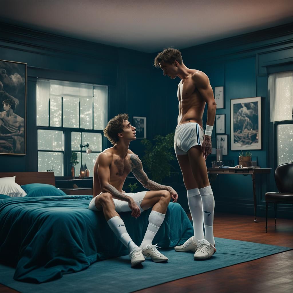 Shirtless Celebrities Kissing: Detailed Matte Painting