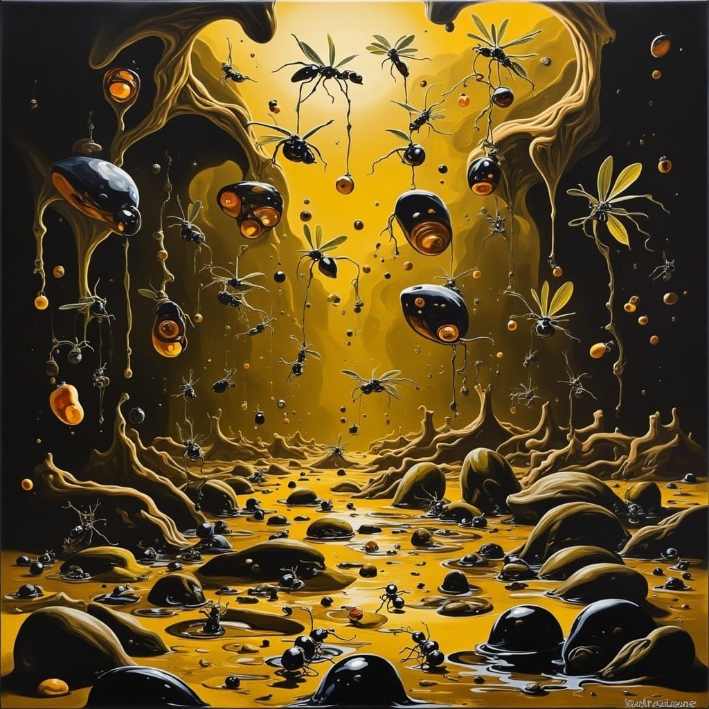 Underground Ant Colony Illustration with Golden Light