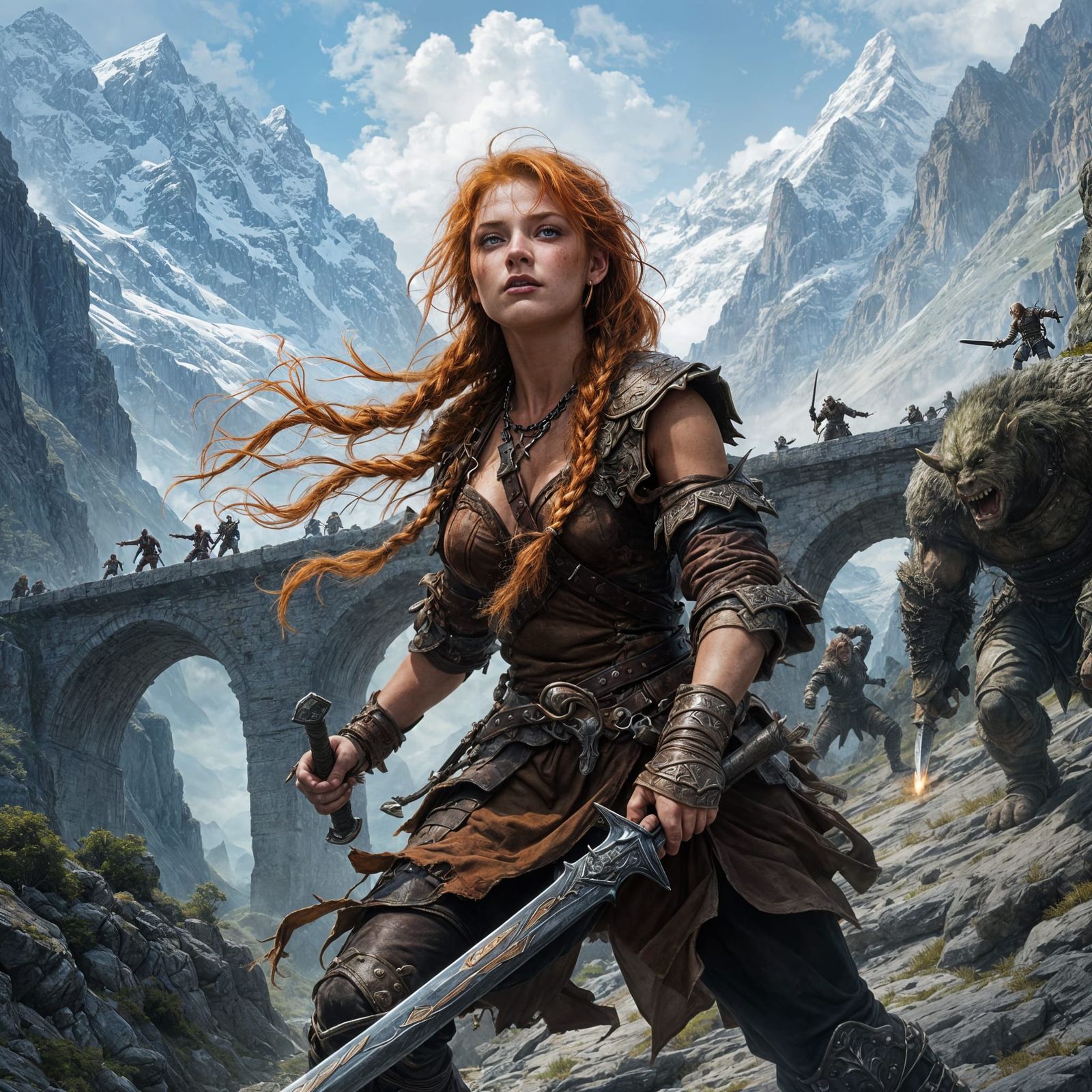 Epic Fantasy Battle Scene in Dark Fantasy Style