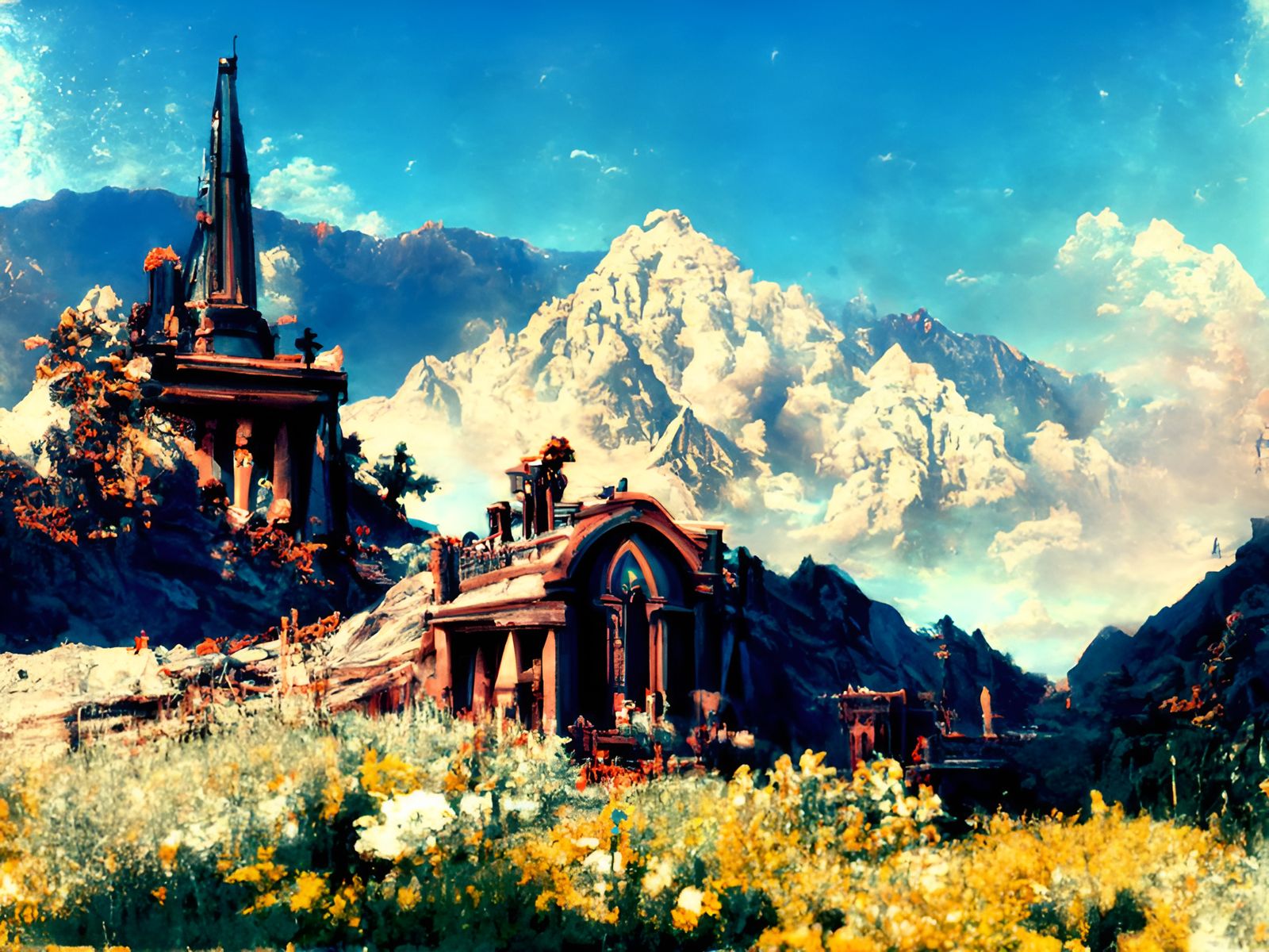 Post-Apocalyptic Mountains in Vintage Photograph Style