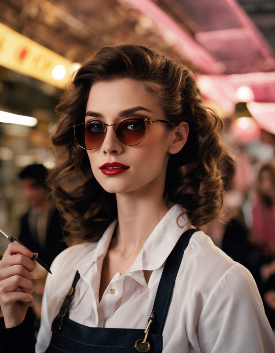 Retro High School Girl with Voluminous Hair