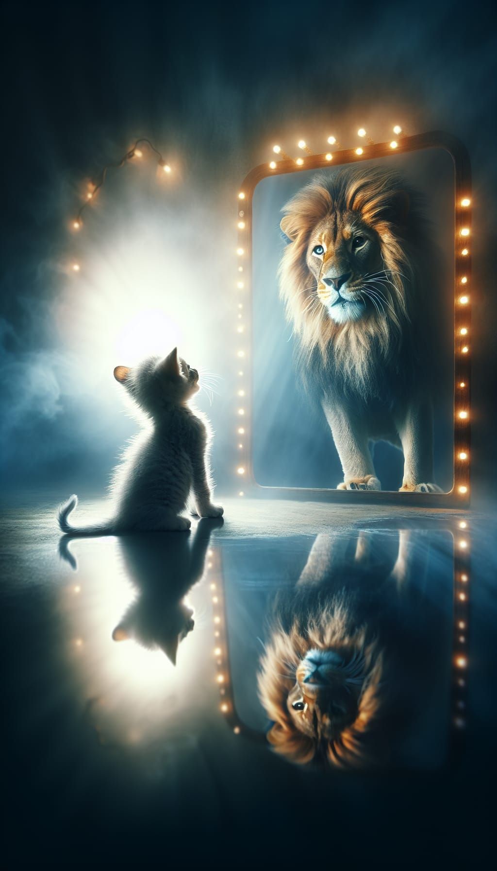 Kitten's Mirrored Lion: A Whimsical Tale of Courage