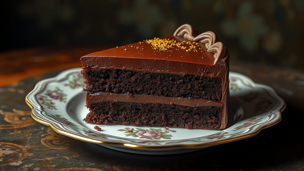 Decadent Chocolate Cake in Luxurious Still Life