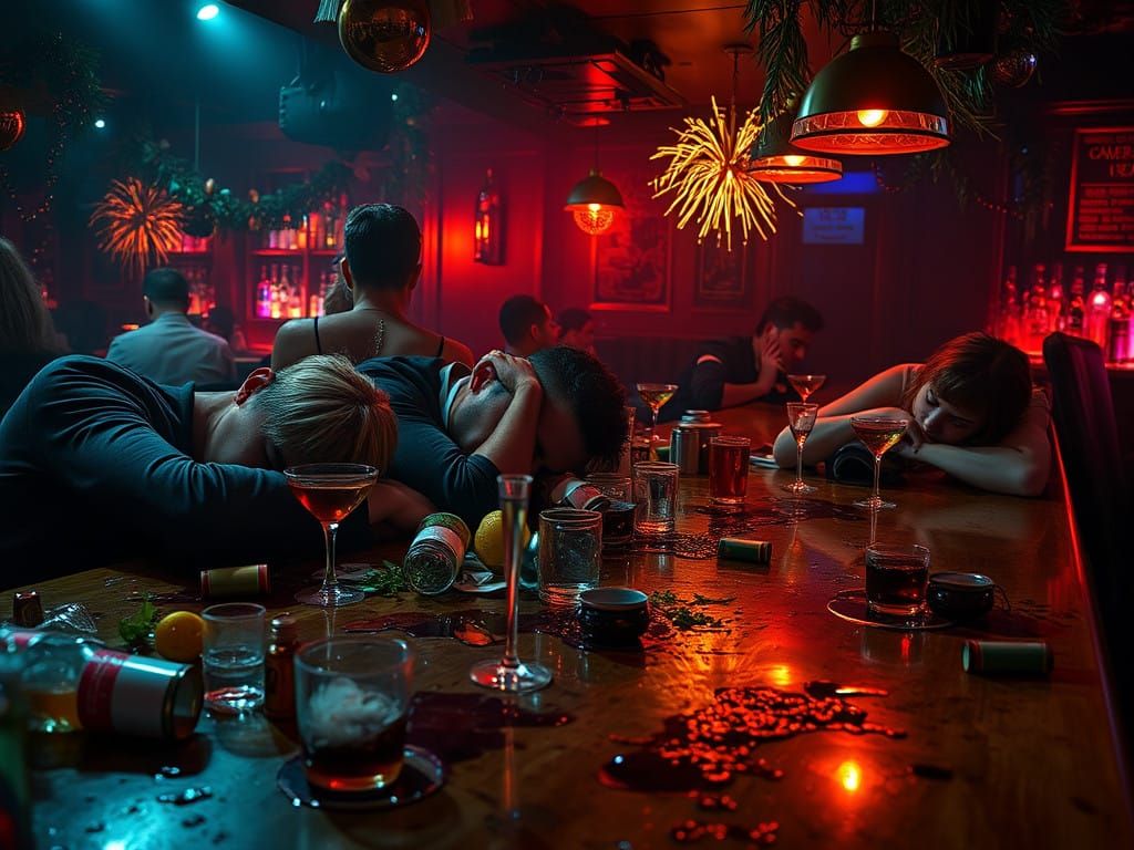Dimly Lit Cocktail Bar, New Year's Debauchery