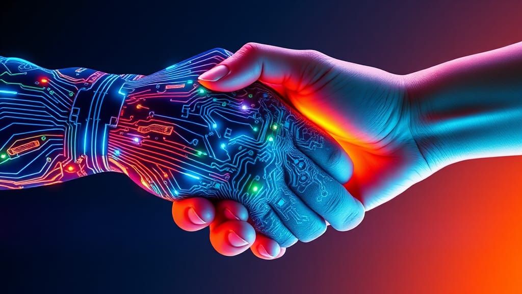 Neon Circuit Handshake in Cyberpunk Style